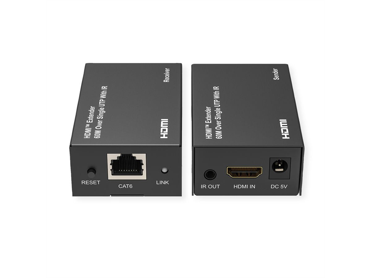 VALUE HDBaseT Extender-Kit – bis 60 m, 1920 × 1080 @ 60 Hz, HDMI 1.3, IR-Fernbedienung, Schwarz
