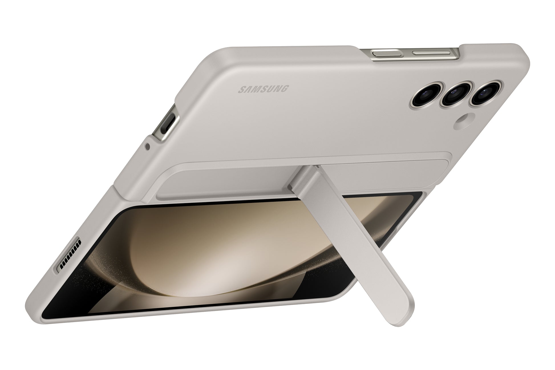 Samsung Fold Backcover – für Samsung Galaxy Z Fold5, mit Ständer, Kunststoff, Sand, mit Trageschlaufe
