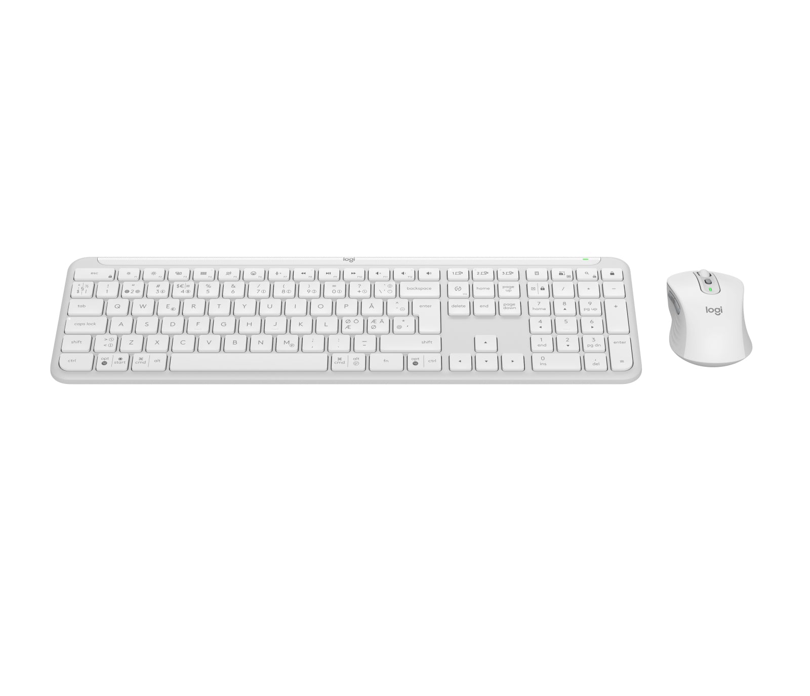 Logitech Mk950 Signature Slim – Tastatur, kabellos (Bluetooth/2,4 GHz), Nordic-Layout (DA/FI/NO/SE), Weiss