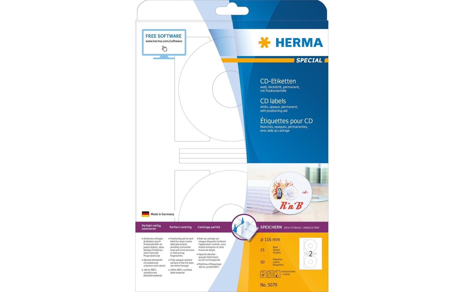 HERMA Etiketten A4 Ø 116 mm – Papier, weiss – permanent haftend – Laser/Inkjet – 2 pro Blatt, 25 Blätter