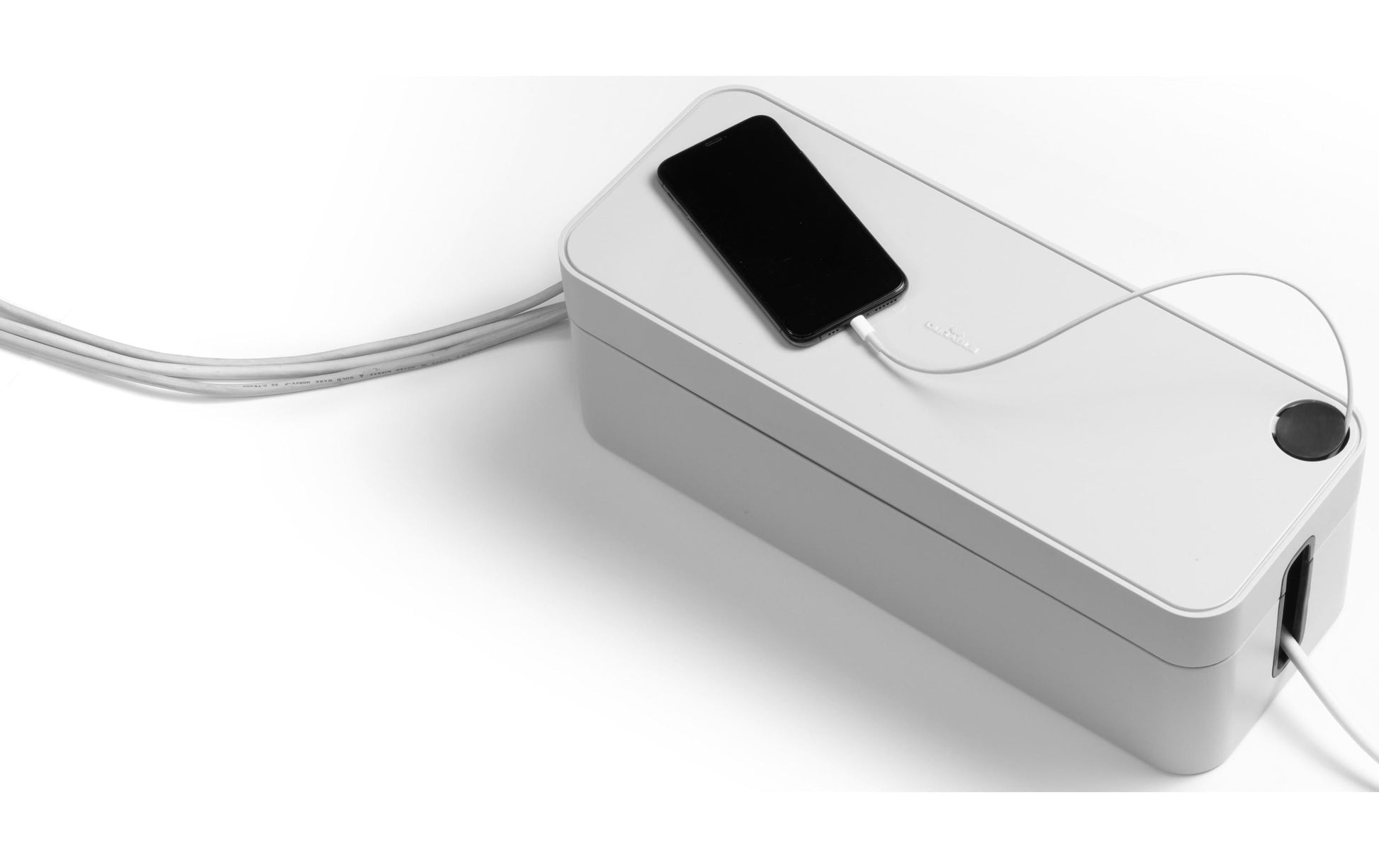 Durable Kabelbox Box L – 406 × 156 mm, Kunststoff, Grau, für 5-fach-Steckdosenleiste