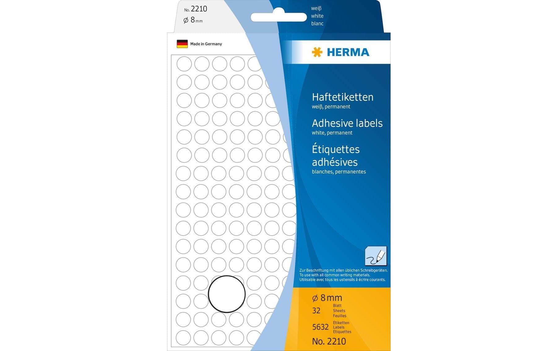 HERMA Haftetiketten – rund Ø 8 mm, permanent, weiss, 32 Blatt (5'632 Stk.)
