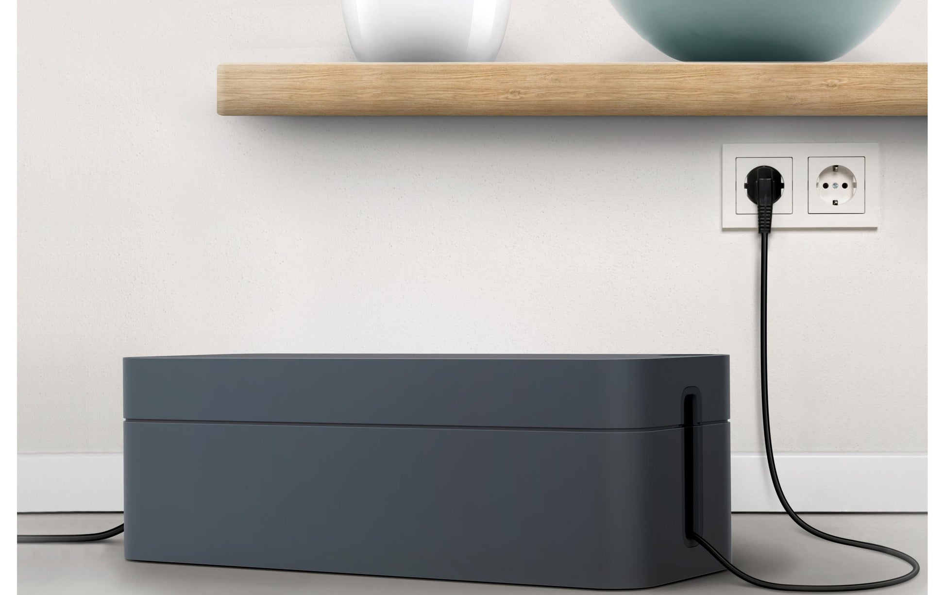 Durable Kabelbox – 406 × 156 mm, Kunststoff, Graphit, für 5-fach-Steckdosenleiste
