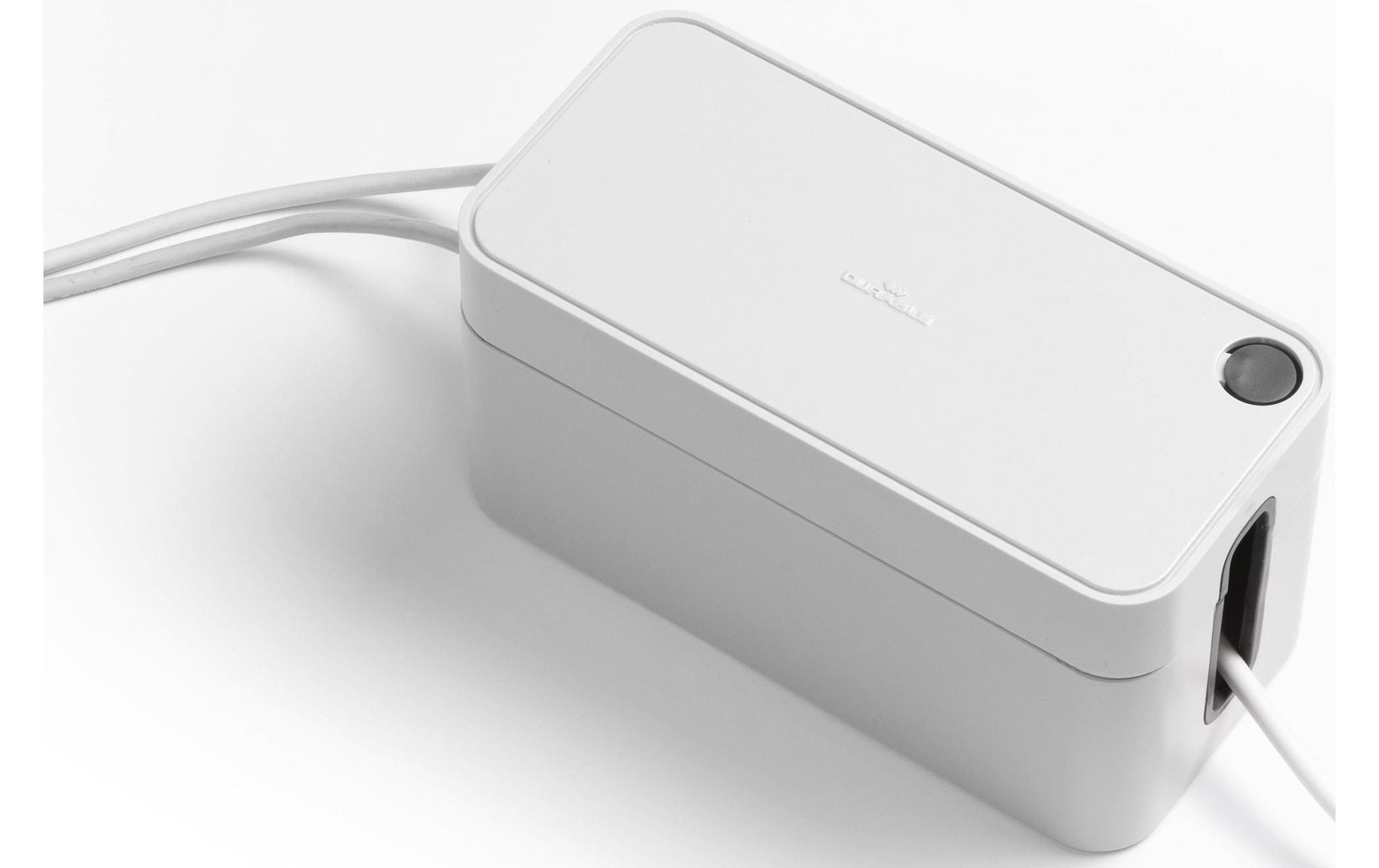 Durable Kabelbox Box S – 246 × 128 mm, Kunststoff, Grau, rutschfeste Gummifüsse, für 3fach-Steckdosenleiste