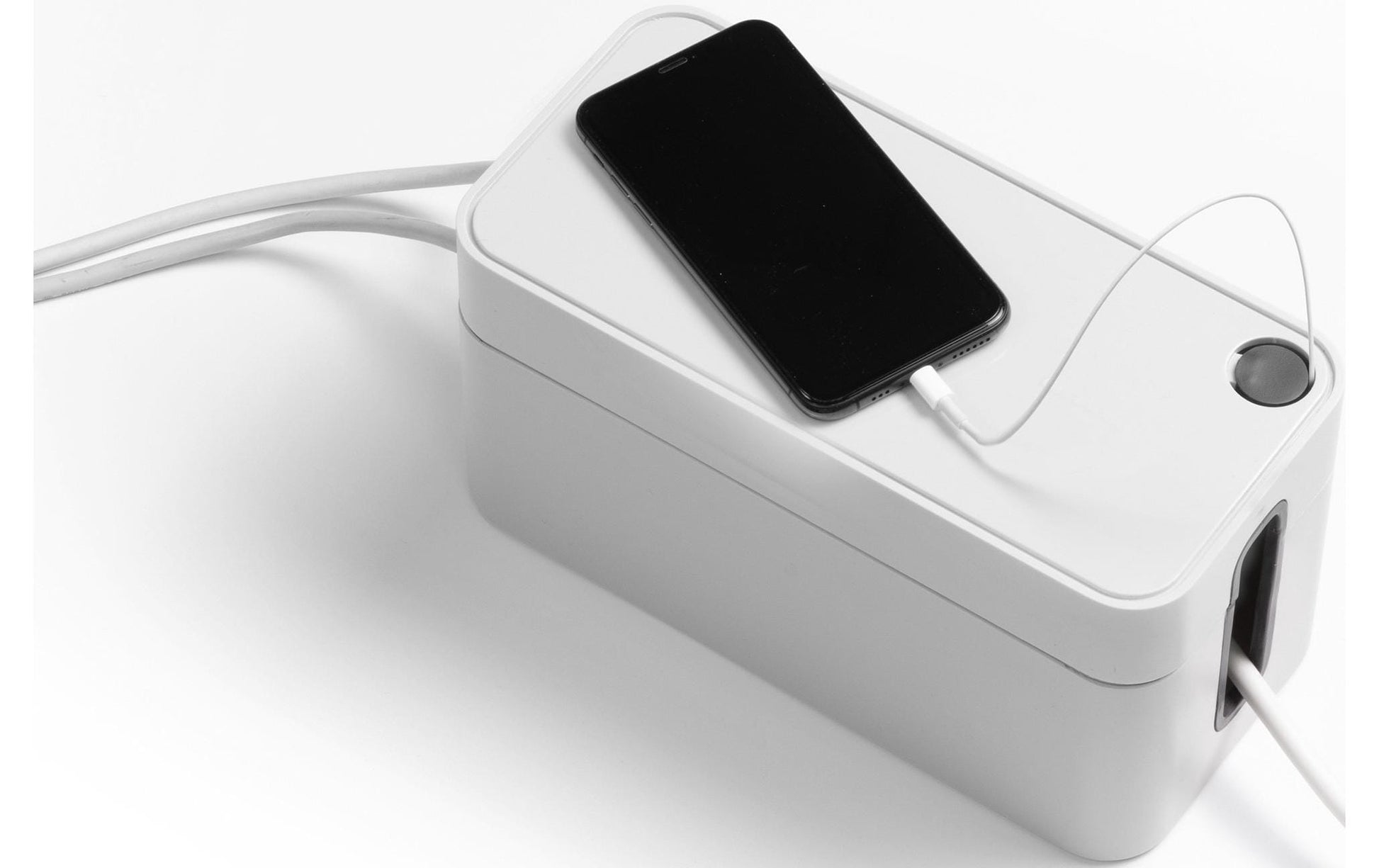 Durable Kabelbox Box S – 246 × 128 mm, Kunststoff, Grau, rutschfeste Gummifüsse, für 3fach-Steckdosenleiste