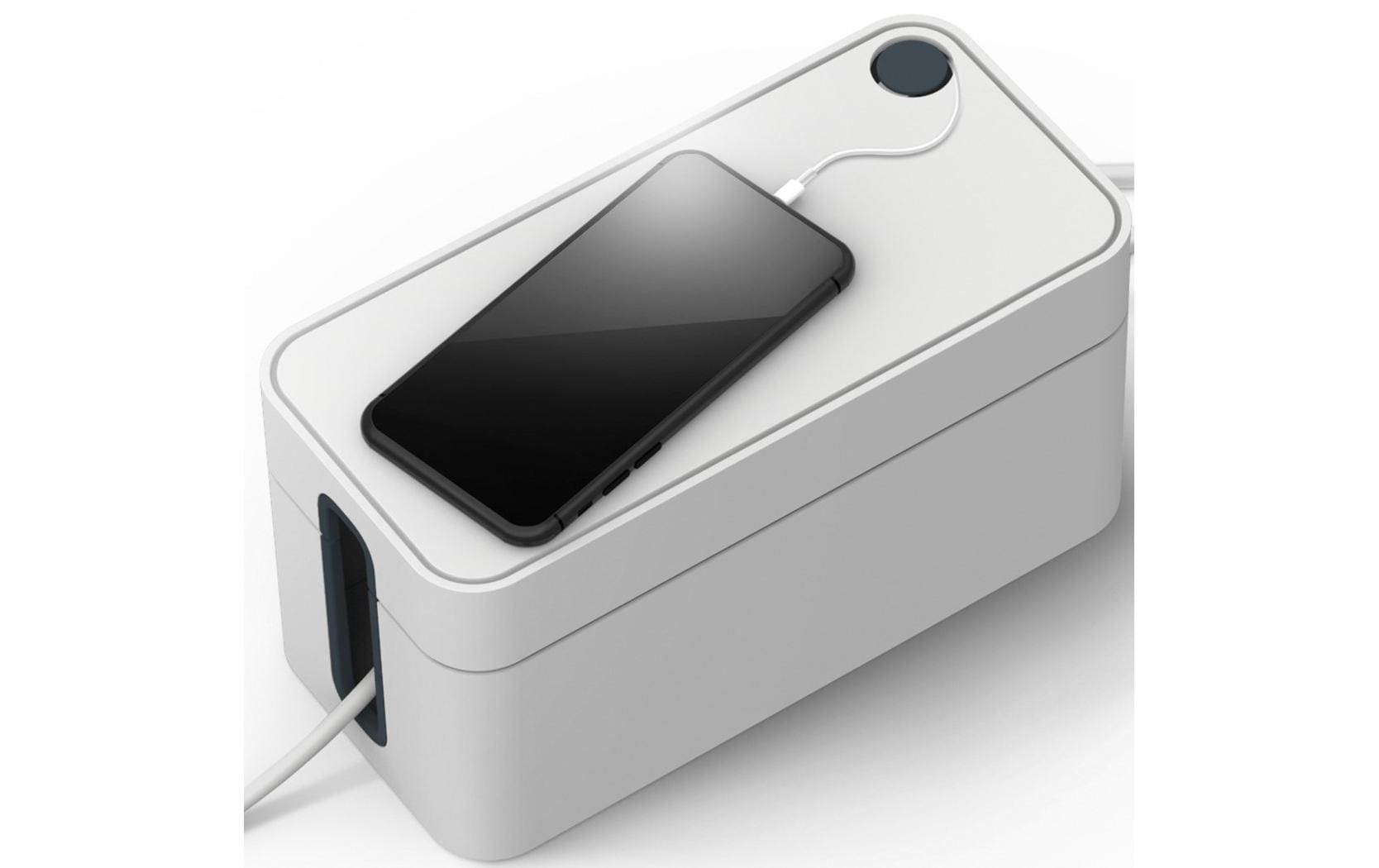 Durable Kabelbox Box S – 246 × 128 mm, Kunststoff, Grau, rutschfeste Gummifüsse, für 3fach-Steckdosenleiste