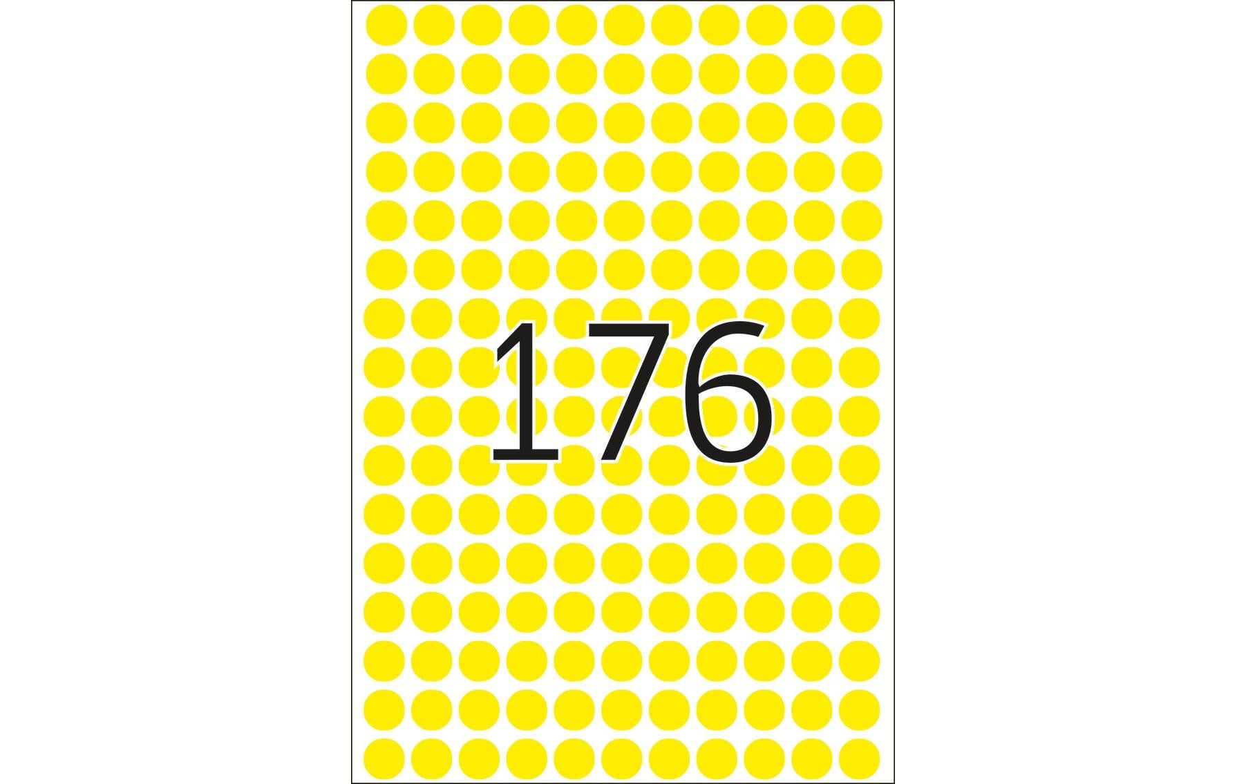 HERMA Haftetiketten – rund Ø 8 mm, permanent, gelb, Bogen 111 × 170 mm, 32 Blätter (5'632 Stk.)