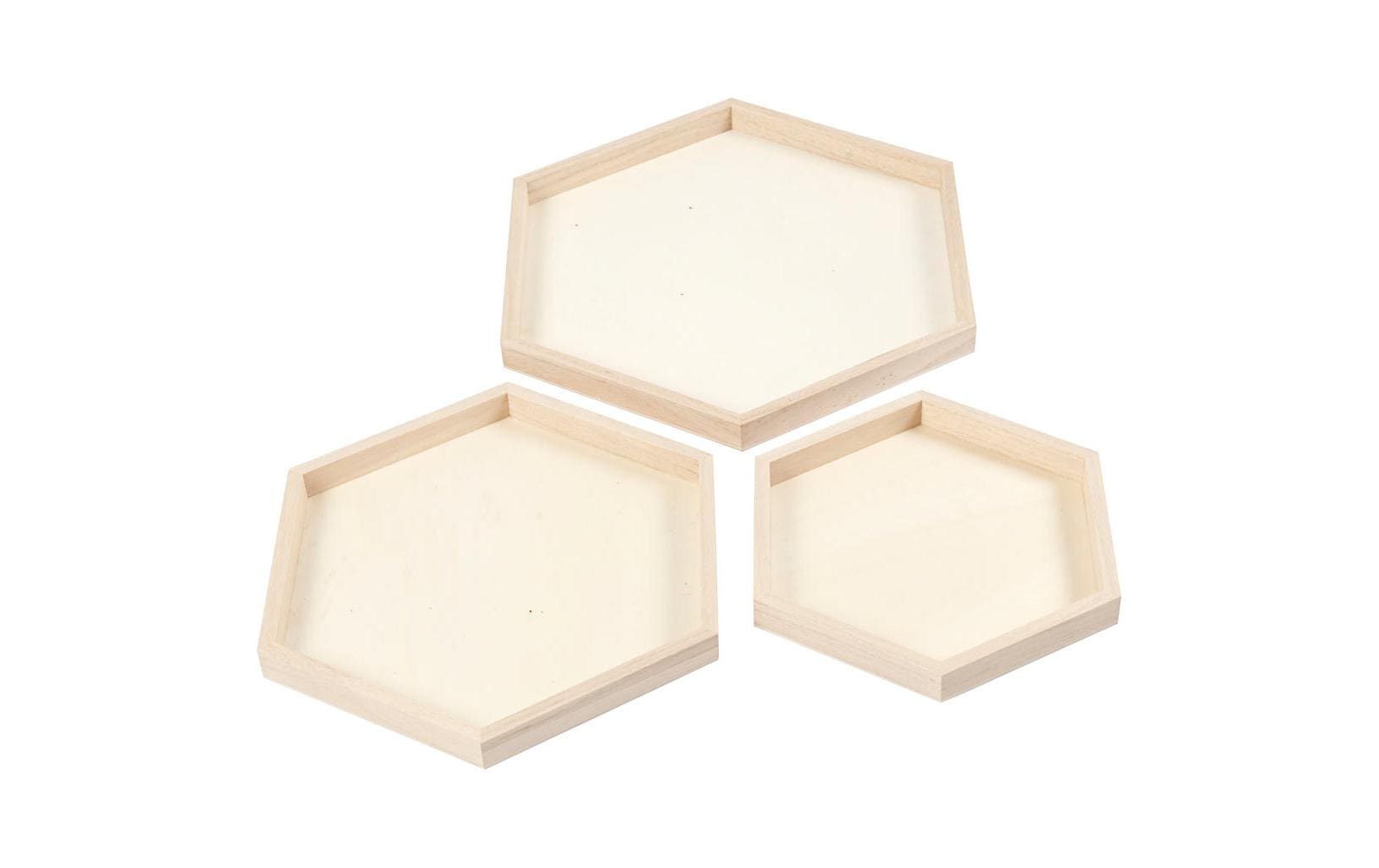 Creativ Company Tablett – 3er Set, 26,0 × 21,0 × 1,0 cm, Holz (Paulownia), Beige
