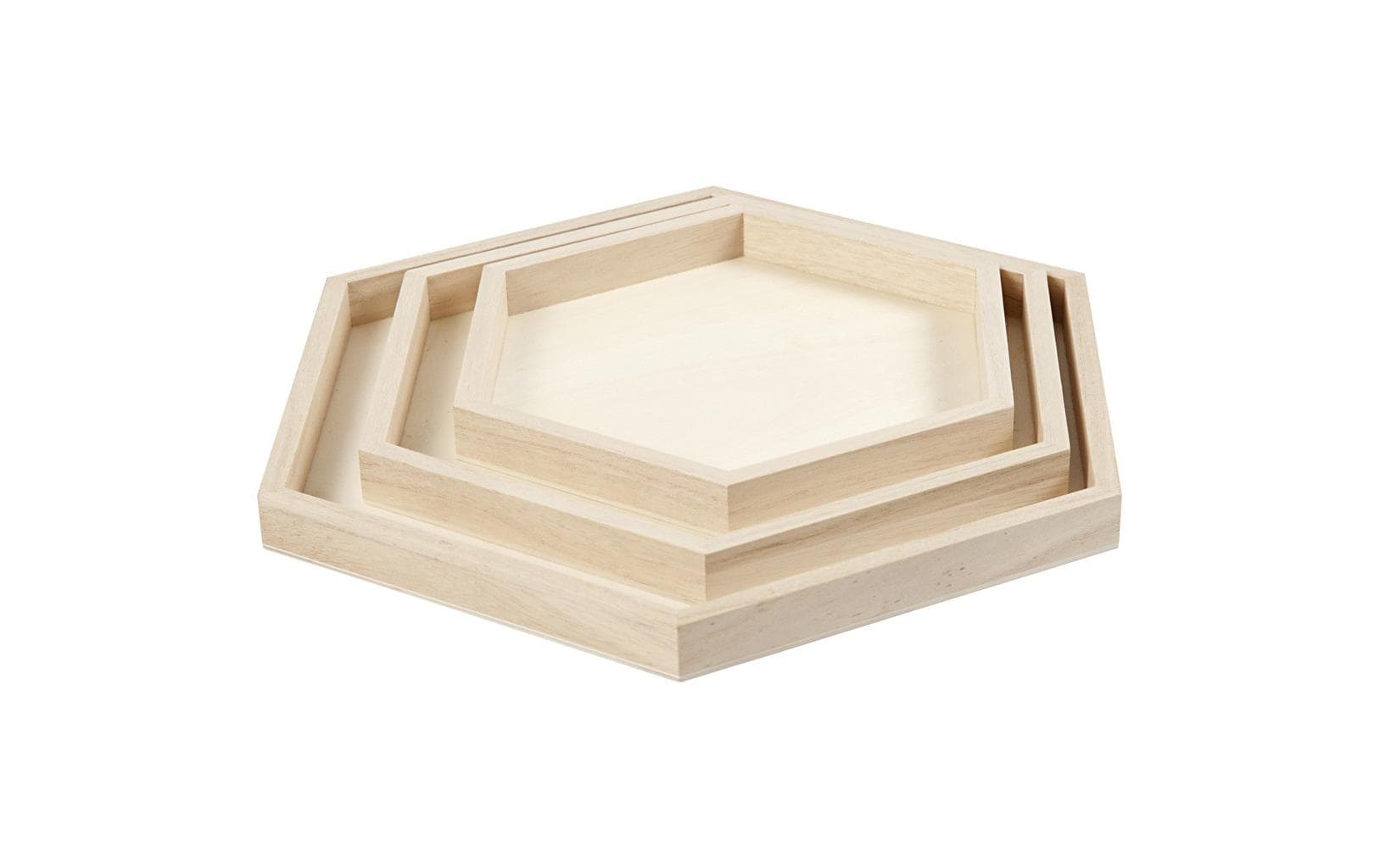 Creativ Company Tablett – 3er Set, 26,0 × 21,0 × 1,0 cm, Holz (Paulownia), Beige