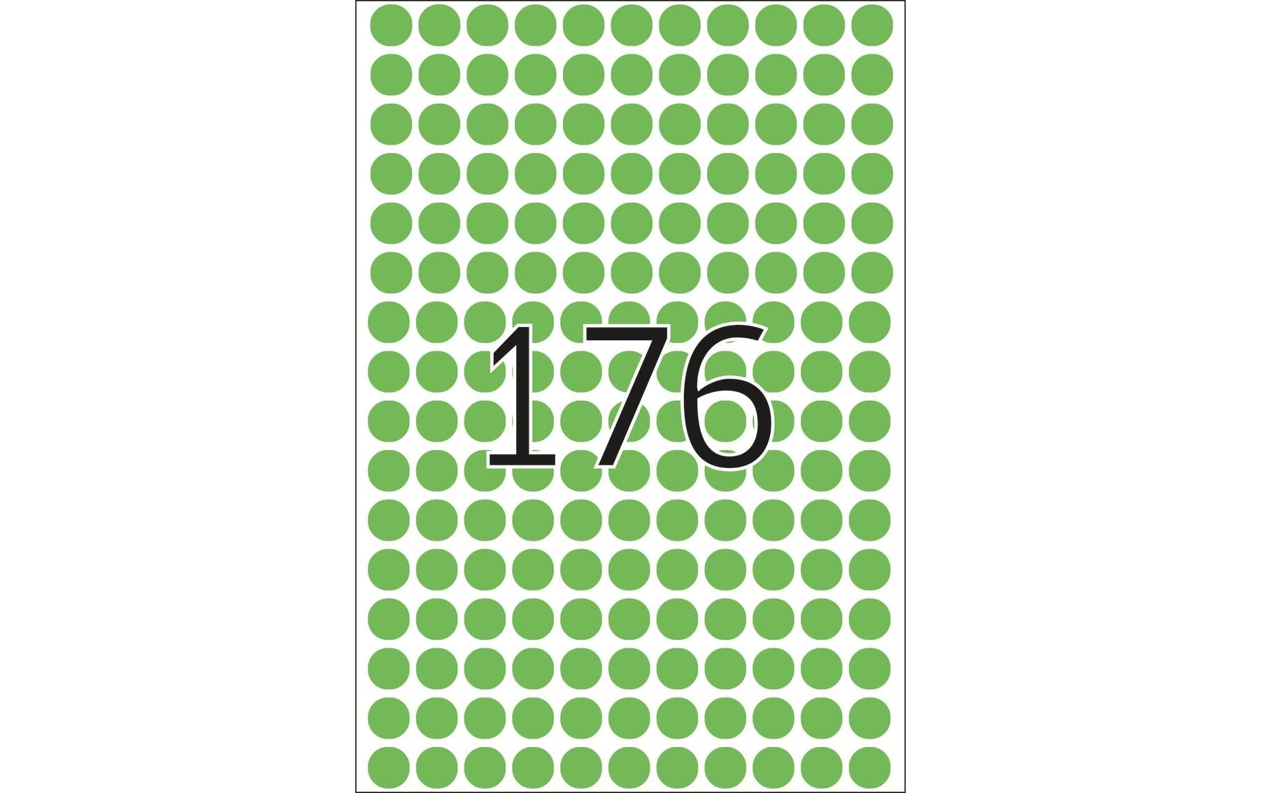 HERMA Haftetiketten – Ø 8 mm, permanent, grün, Bogen 111 × 170 mm, 32 Blätter (5'632 Stk.)