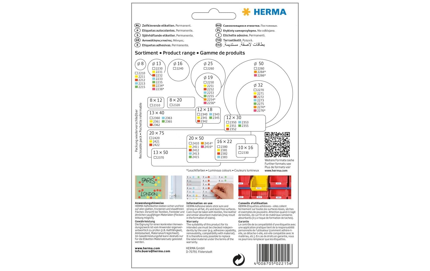 HERMA Haftetiketten – Ø 8 mm, permanent, grün, Bogen 111 × 170 mm, 32 Blätter (5'632 Stk.)