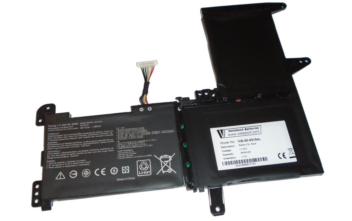 Vistaport Notebook-Akku – für ASUS VivoBook F510, S510, X510 – 42 Wh, 11,52 V (3 Zellen) – Schwarz