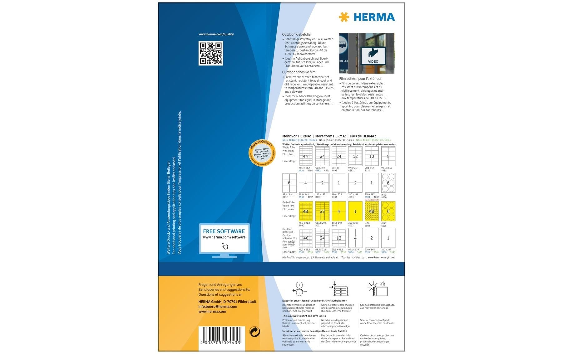 HERMA Etiketten, 210 mm × 297 mm, weiss, Folie, extra stark, 40 Blatt