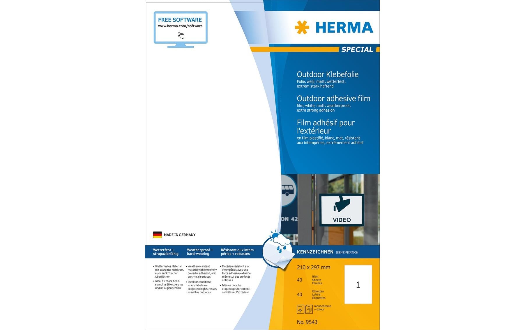 HERMA Etiketten, 210 mm × 297 mm, weiss, Folie, extra stark, 40 Blatt