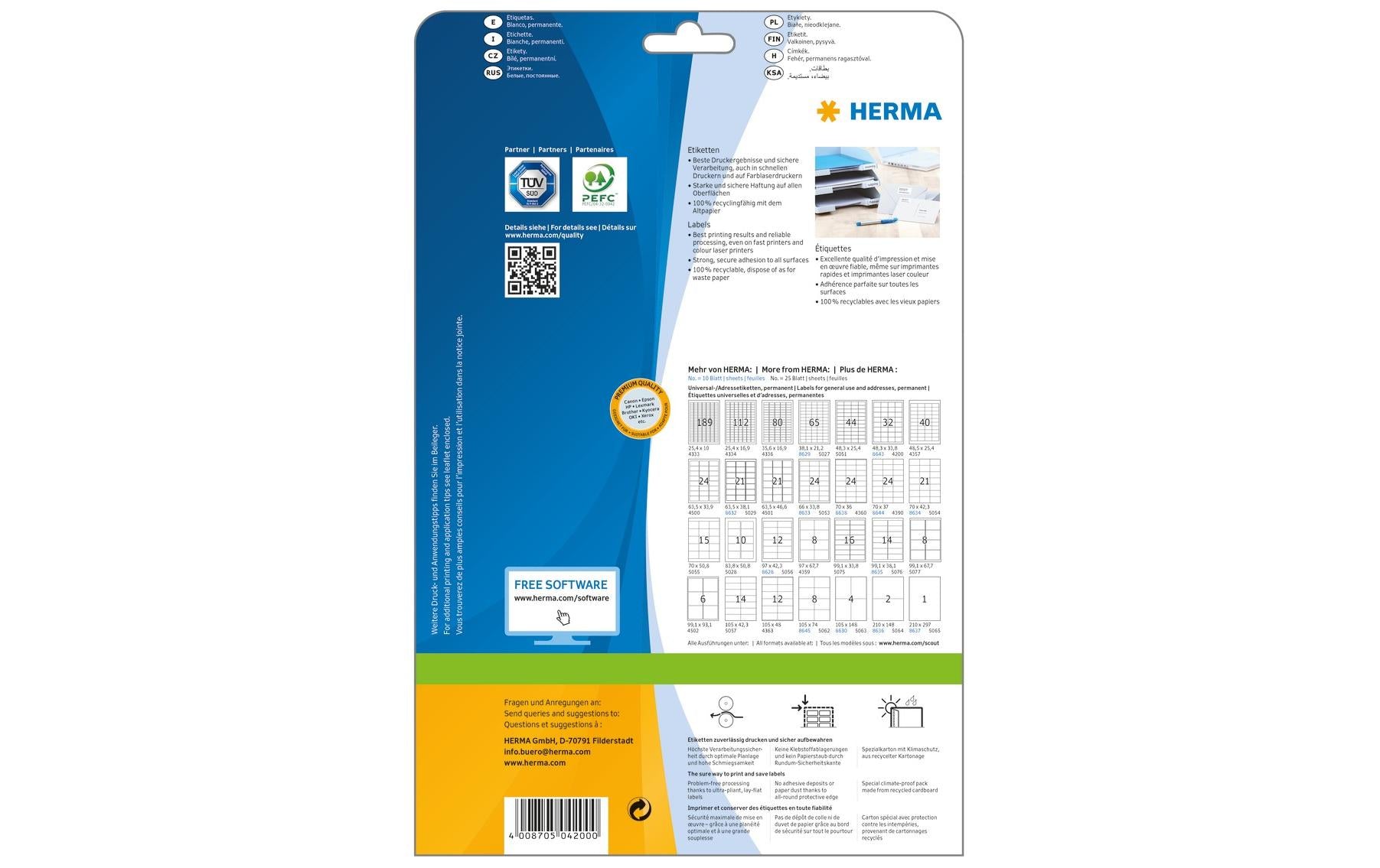 HERMA Druckeretiketten, 48 mm × 34 mm, weiss, Papier, permanent, 25 Blatt (800 Etiketten)