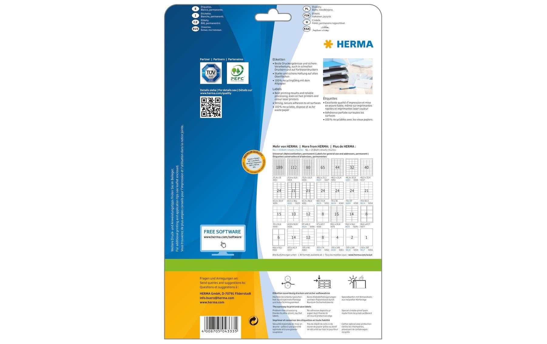 HERMA Druckeretiketten, 25 mm × 10 mm, weiss, Papier, permanent, 25 Blätter (4'725 Etiketten)