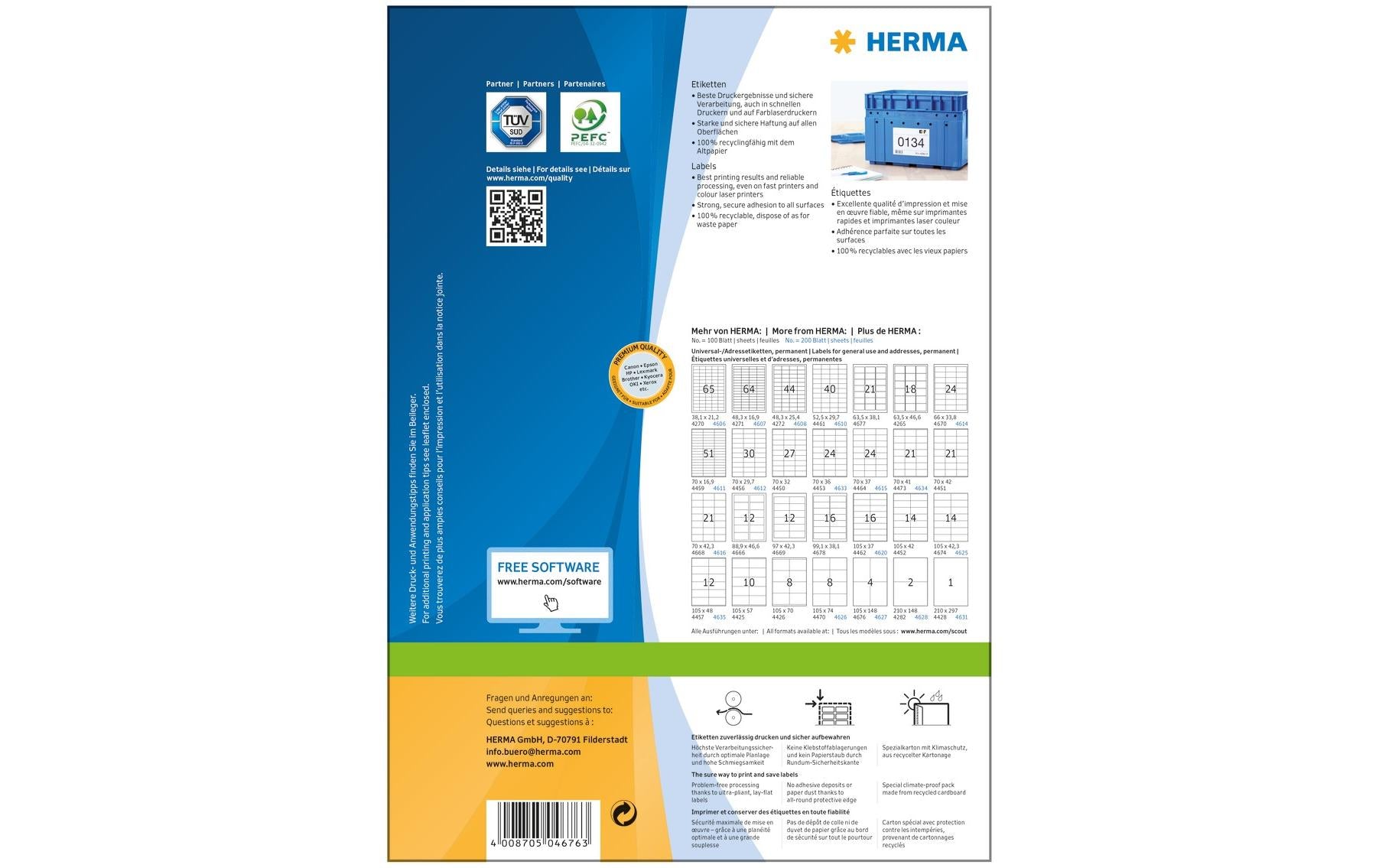 HERMA Druckeretiketten, 105 mm × 148 mm, weiss, Papier, permanent, 400 Etiketten (100 Blätter)