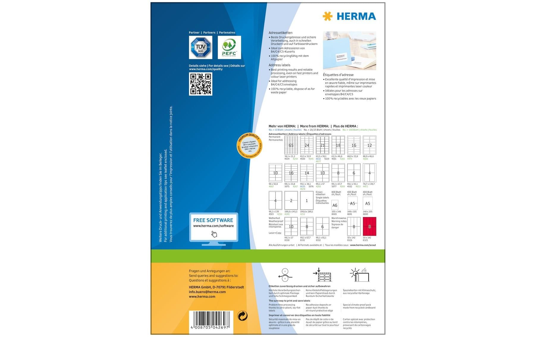 HERMA Adressetiketten, 99 mm × 68 mm, weiss, Papier, permanent, 800 Etiketten