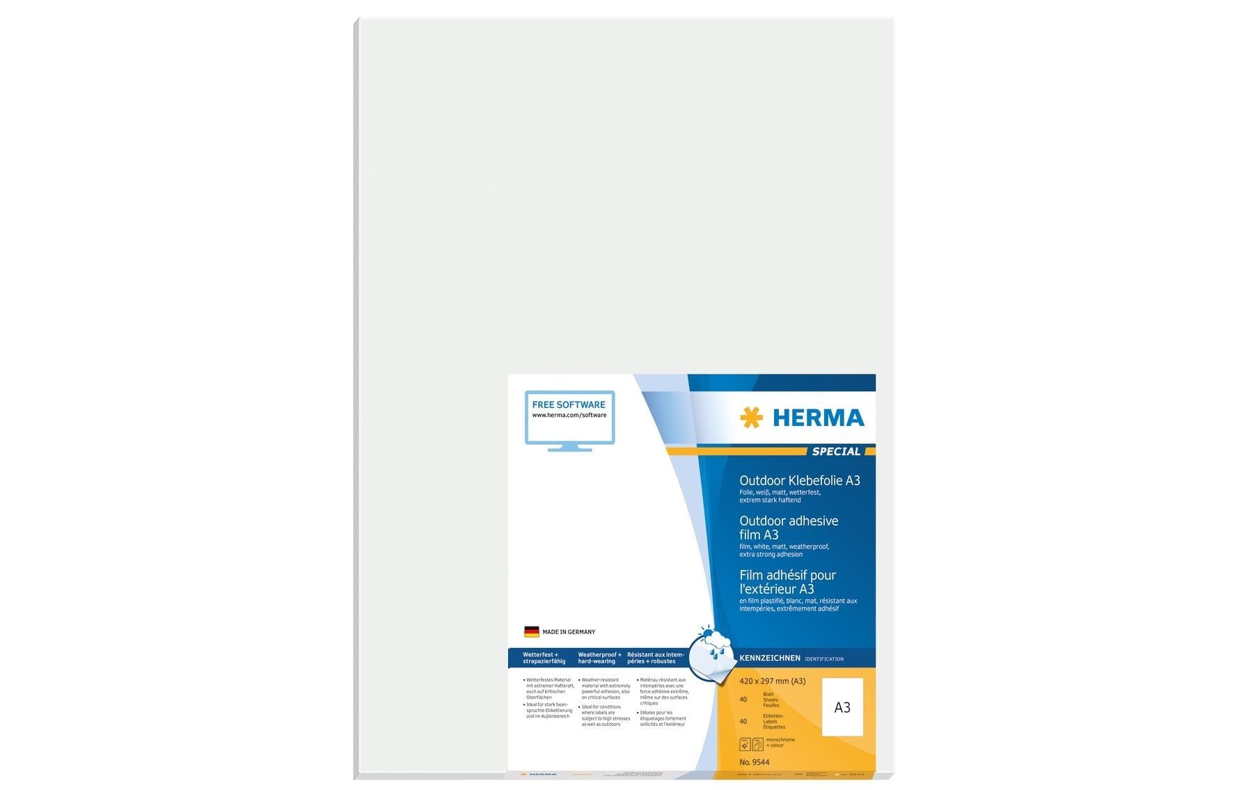 HERMA Wetterfeste Etiketten, 297 mm × 420 mm, weiss, Polyethylen, selbstklebend, 40 Blatt