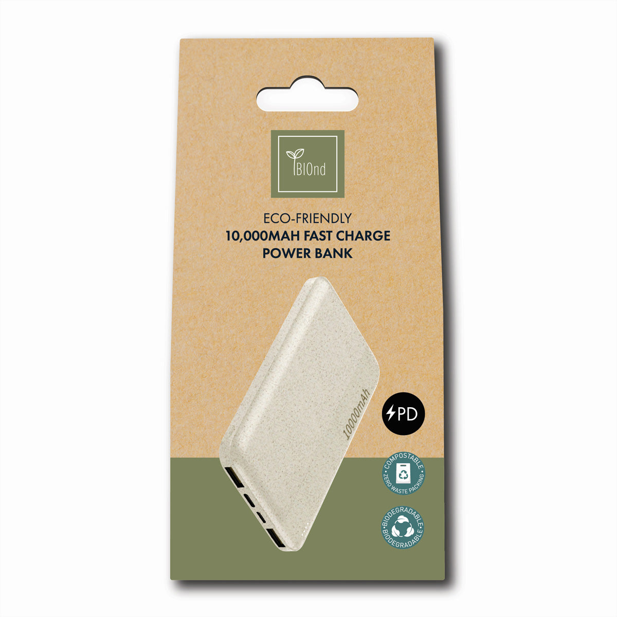 Biond BIO-1000-PB Powerbank 10'000 mAh – 20 W PD, 2× USB-C, 1× USB-A, beige