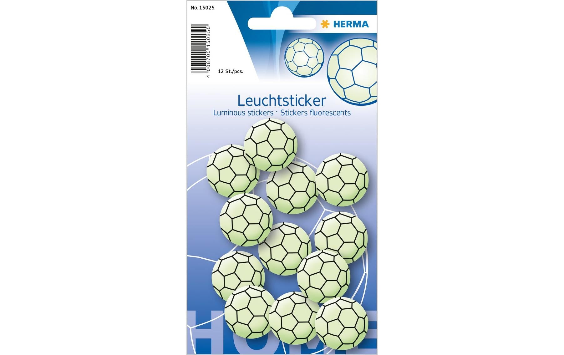 HERMA Sticker Leuchtsticker – Ø 30 mm, Fussball, Schwarz, Grün – 12 Sticker