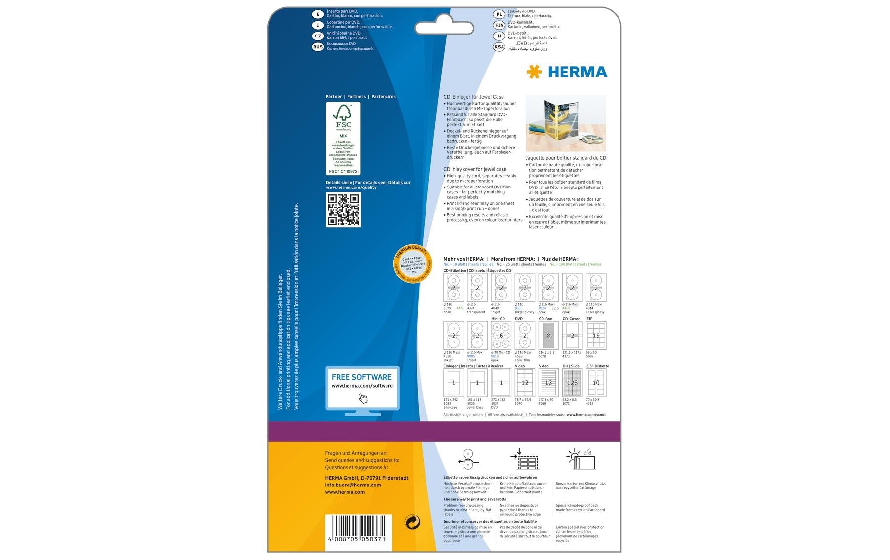 HERMA DVD-Einleger 273 × 183 mm – weiss – 1 pro Blatt, 25 Blätter – für Inkjet-/Laserdrucker und Kopierer