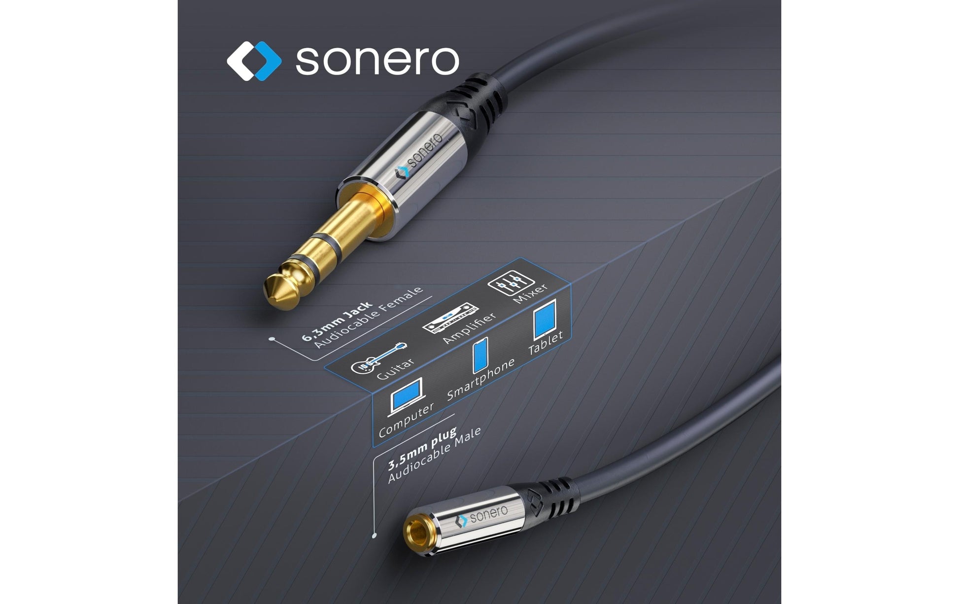 Sonero 6,3 mm auf 3,5 mm Adapter – 6,3 mm Klinkenstecker auf 3,5 mm Klinkenstecker – 0,25 m, vergoldete Stecker