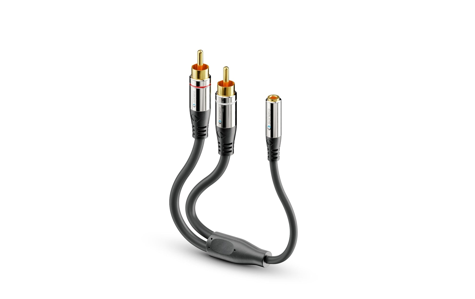 Sonero 3,5 mm auf 2× Cinch Adapterkabel – 2× Cinch Stecker zu 3,5 mm Klinkenstecker – 0,25 m, vergoldete Stecker
