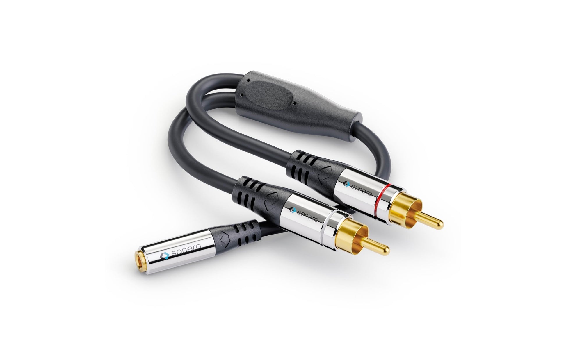 Sonero 3,5 mm auf 2× Cinch Adapterkabel – 2× Cinch Stecker zu 3,5 mm Klinkenstecker – 0,25 m, vergoldete Stecker