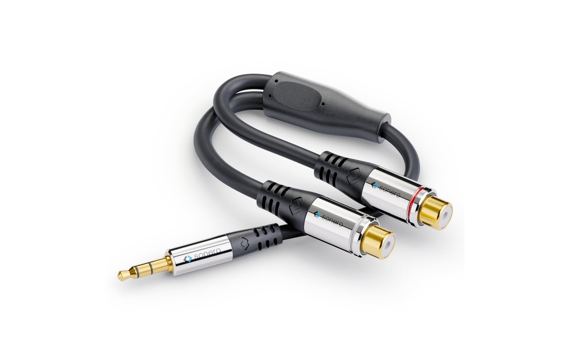 Sonero 3,5 mm auf 2× Cinch Adapterkabel – Stecker zu Stecker – 0,25 m, vergoldete Stecker