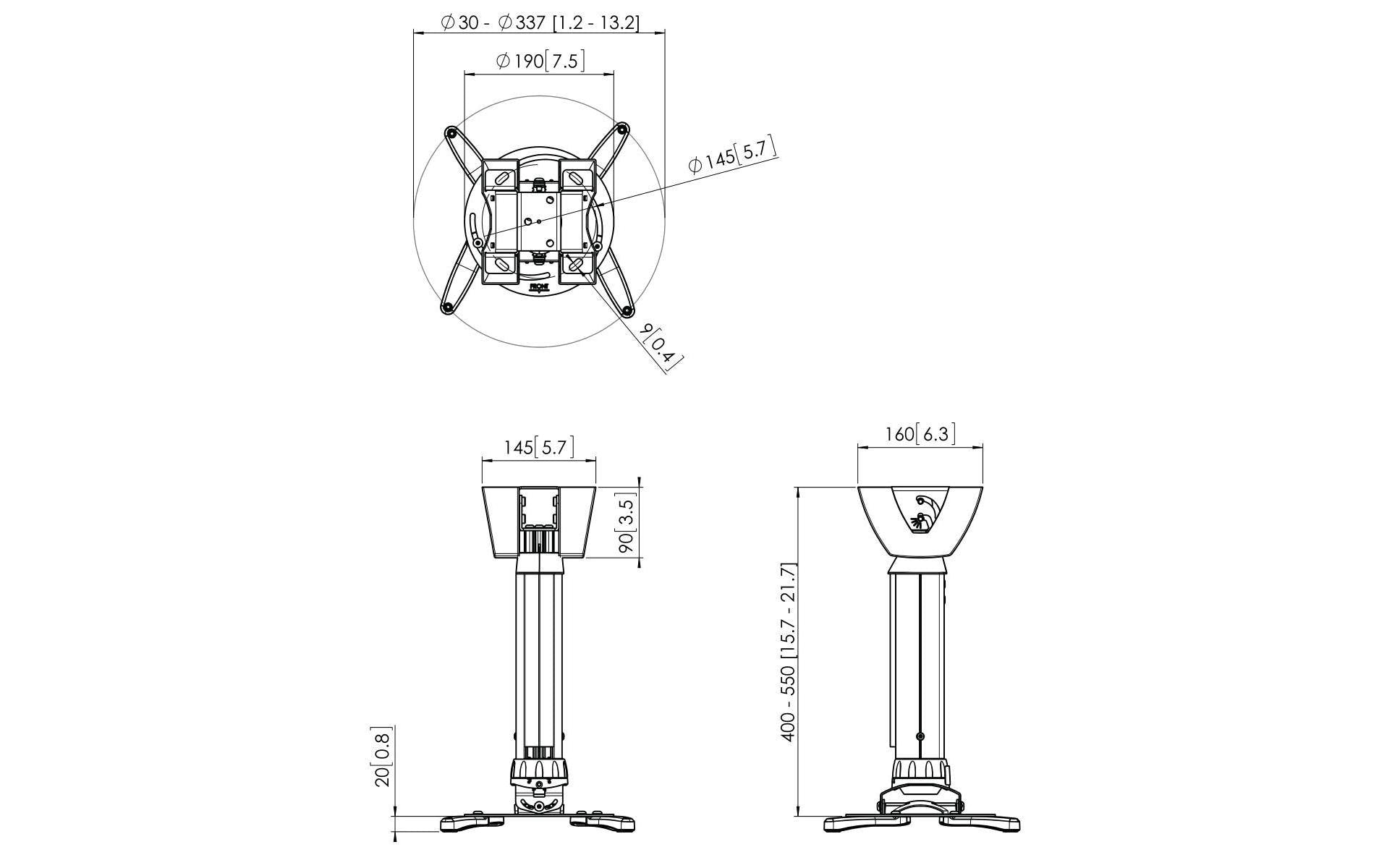Vogel's PPC 1540 Projektor-Deckenhalterung – 40,0–55,0 cm, 20 kg, neigbar, weiss