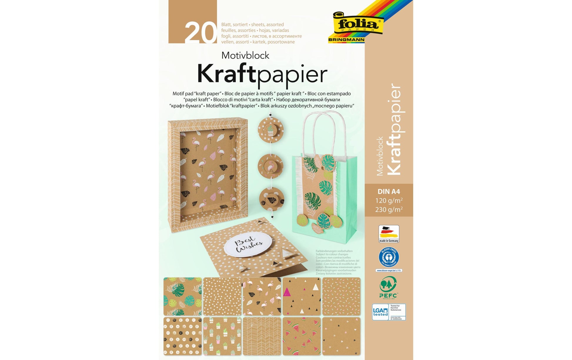 Folia Motivblock – A4 – 120/230 g/m² – sortiert – 20 Blatt