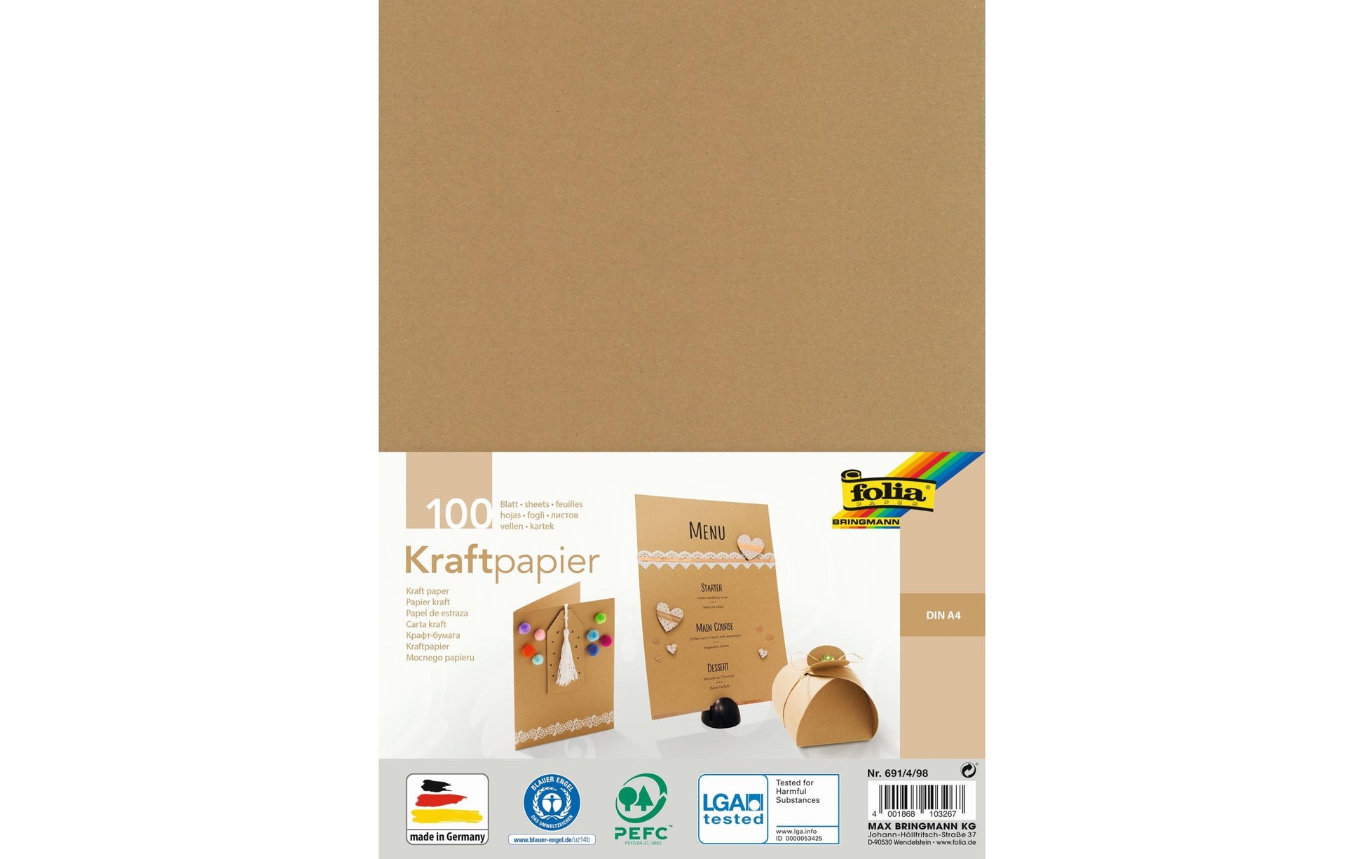 Folia Kraftpapier – A4, 120 g/m2, 100 Blatt, mehrfarbig