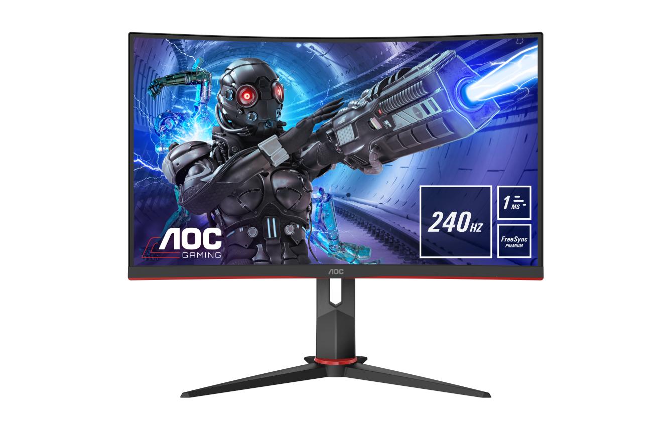AOC C32G2ZE/BK – Monitor, 31,5", VA, 240 Hz, 300 cd/m², Gebogen, FreeSync, VESA 100 × 100, Rot
