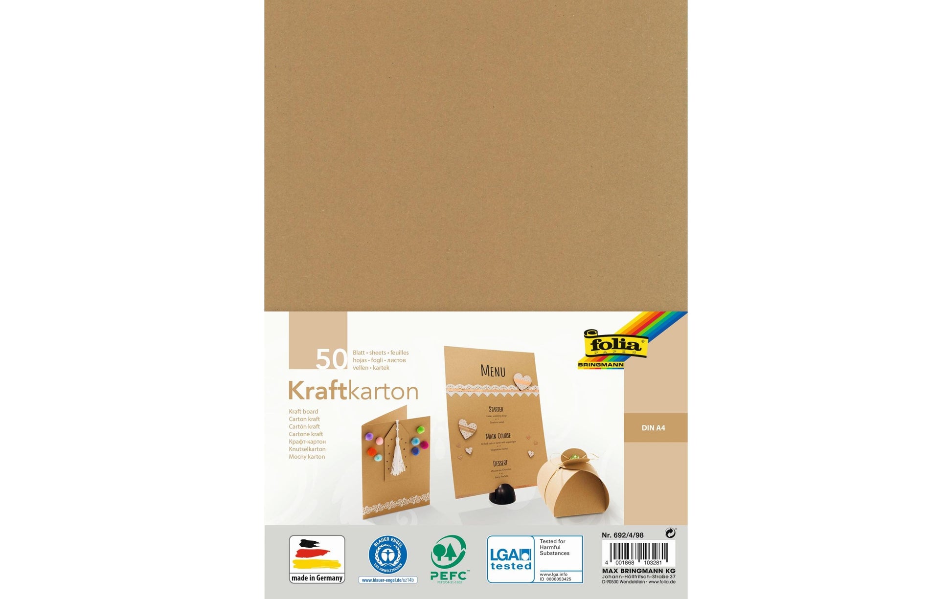 Folia Kraftkarton – A4 – 230 g/m², 50 Bogen, Mehrfarbig