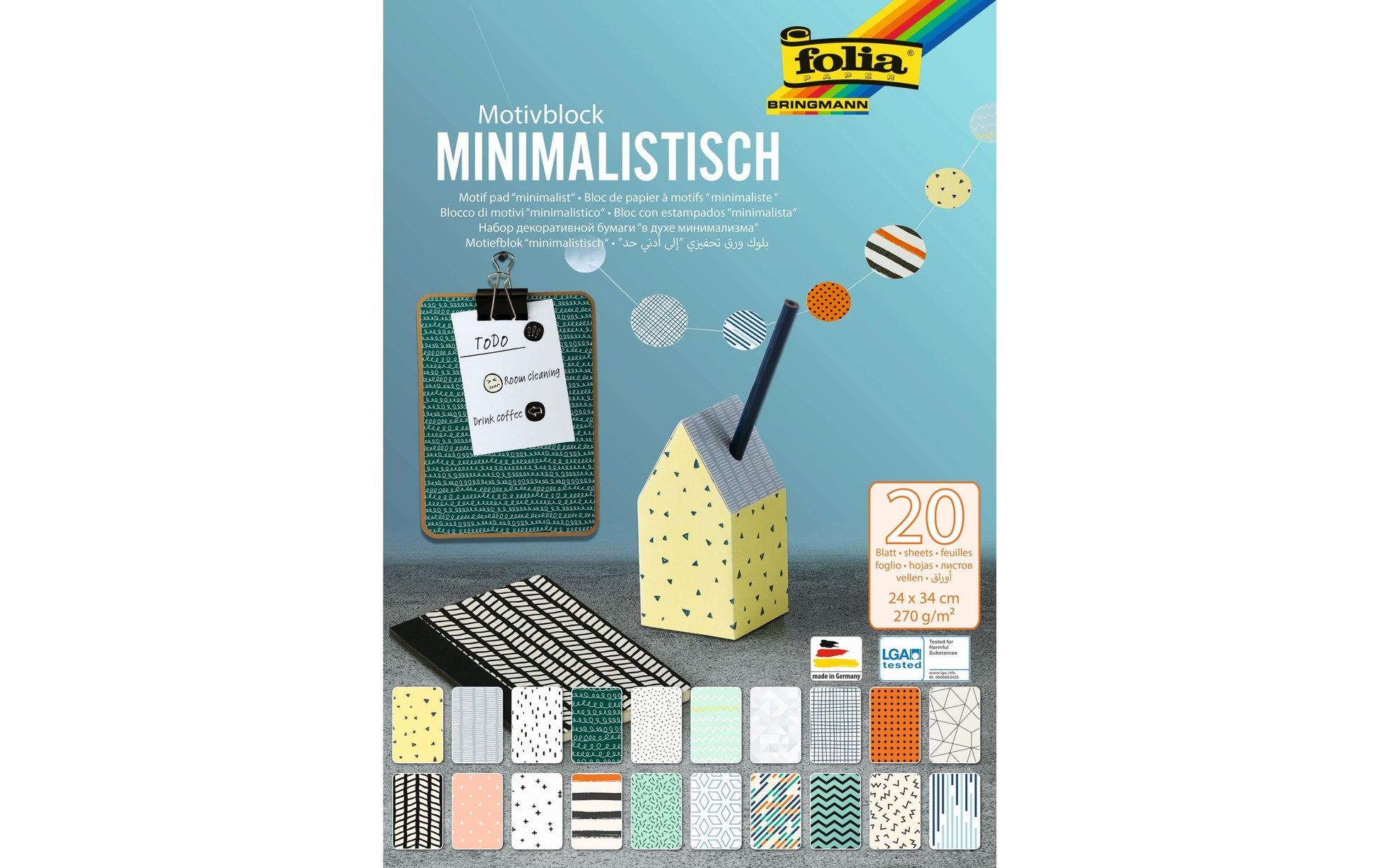 Folia Motivkartonblock – 240 × 340 mm – 270 g/m² – sortiert – 20 Blatt