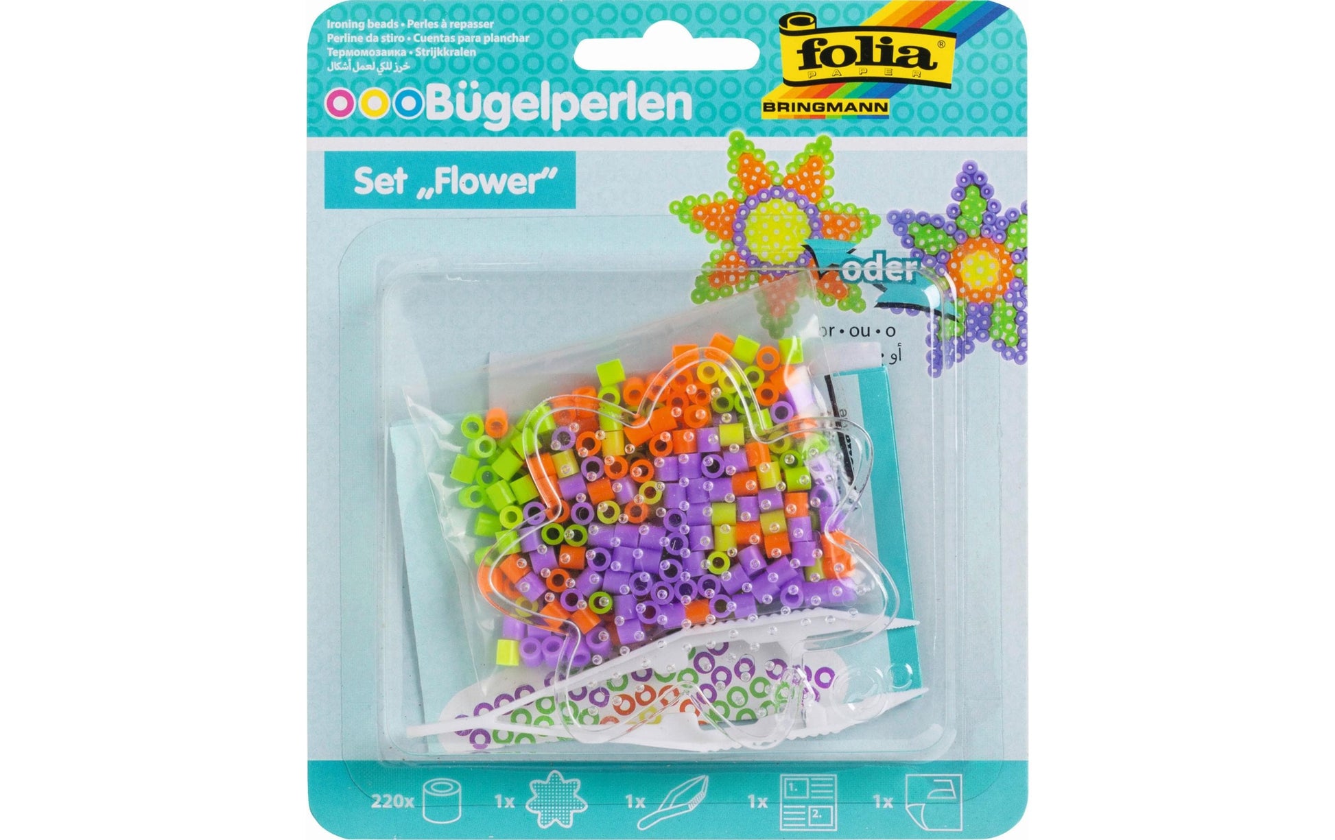 Folia Bügelperlen-Set Flower – 220 Bügelperlen – 152 × 180 × 19 mm