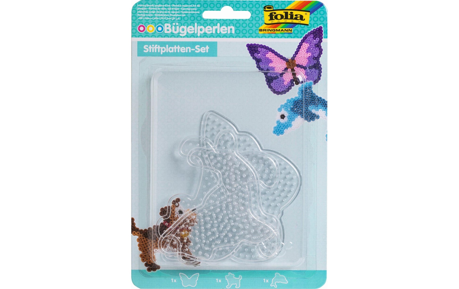 Folia Bügelperlen Stifteplatten – Animal Friends – 3er-Set – transparent