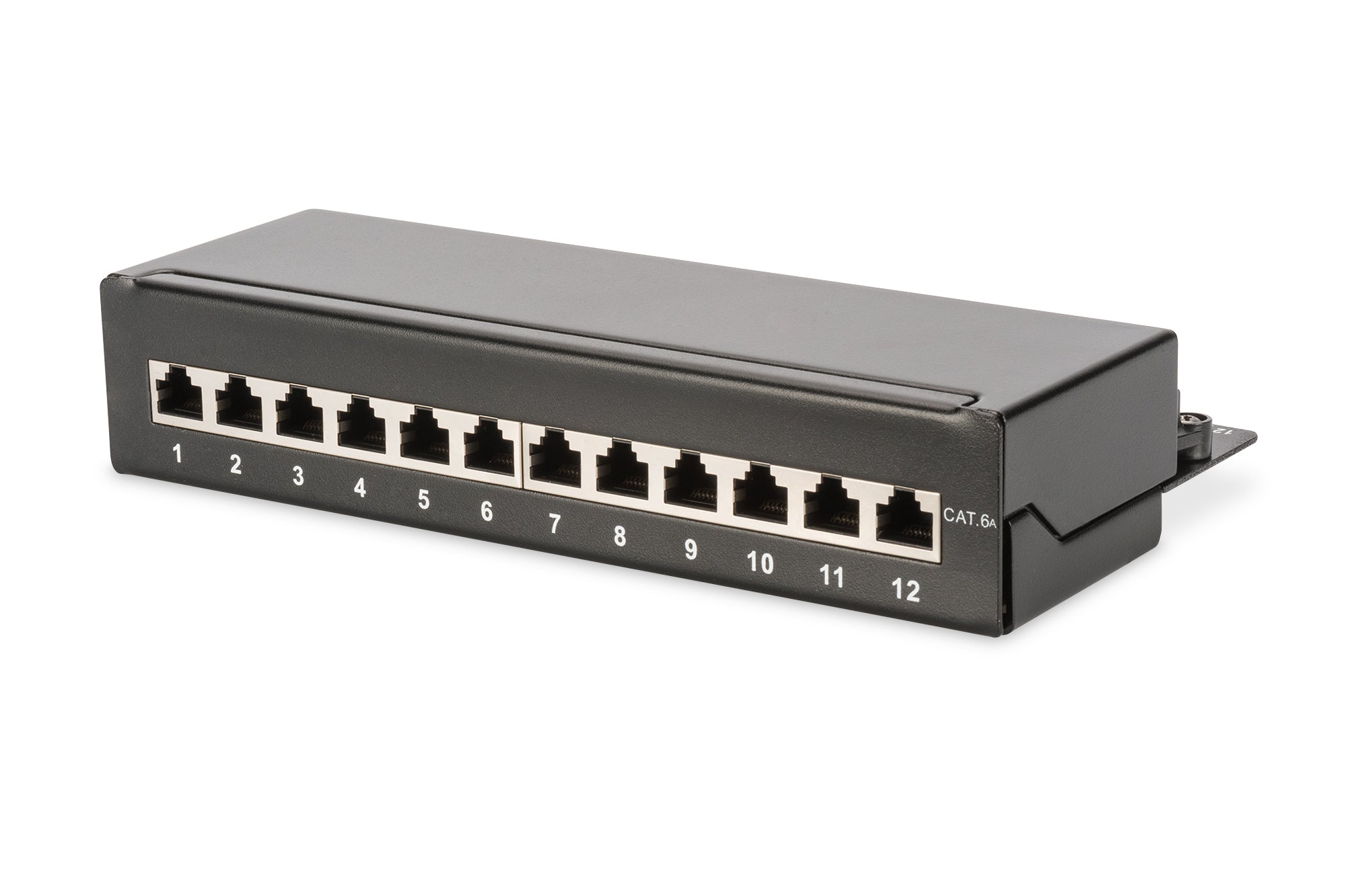 Digitus DESKTCAT6A – Patchpanel, geschirmt, 12× RJ-45, Cat-6A, 10 Gbit/s, Desktop, Schwarz