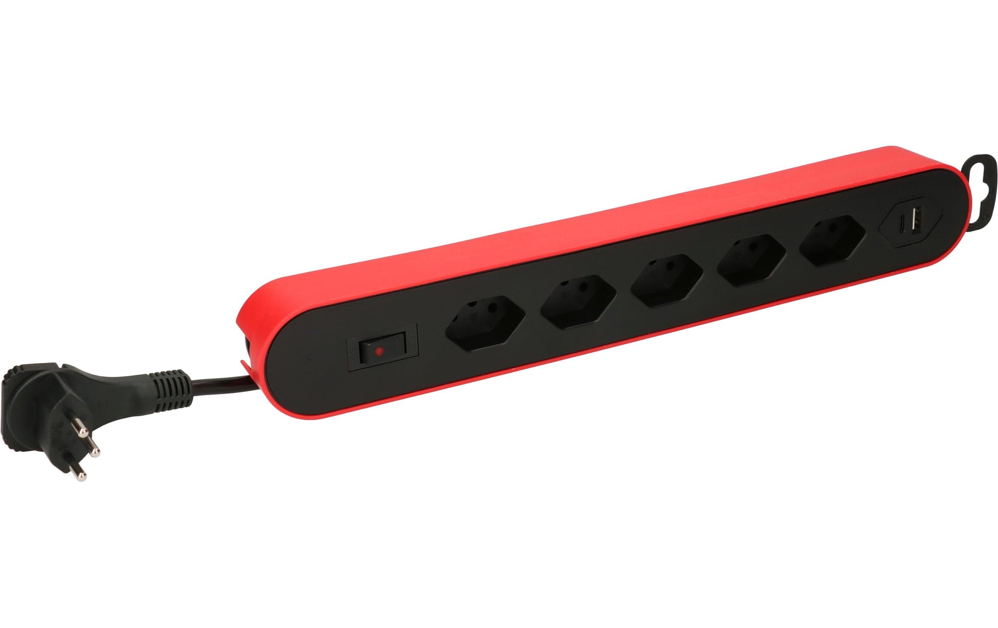 Max Hauri AG Max Hauri Design Line Steckdosenleiste – 5×T13, 2×USB (A+C), mit Schalter, 2,2 m, Überstromschutz – Rot