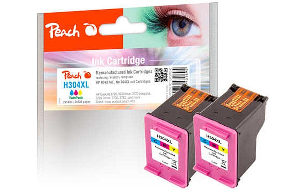 Peach 304XL Tintenpatronen-Multipack, Cyan/Magenta/Gelb (Kompatibel) – für HP DeskJet 3720/3730/3750