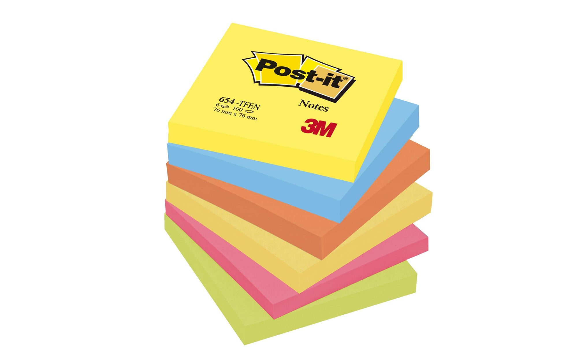Post-it Haftnotizen Energetic Collection – 76×76 mm – sortiert, 6×100 Blatt, PEFC