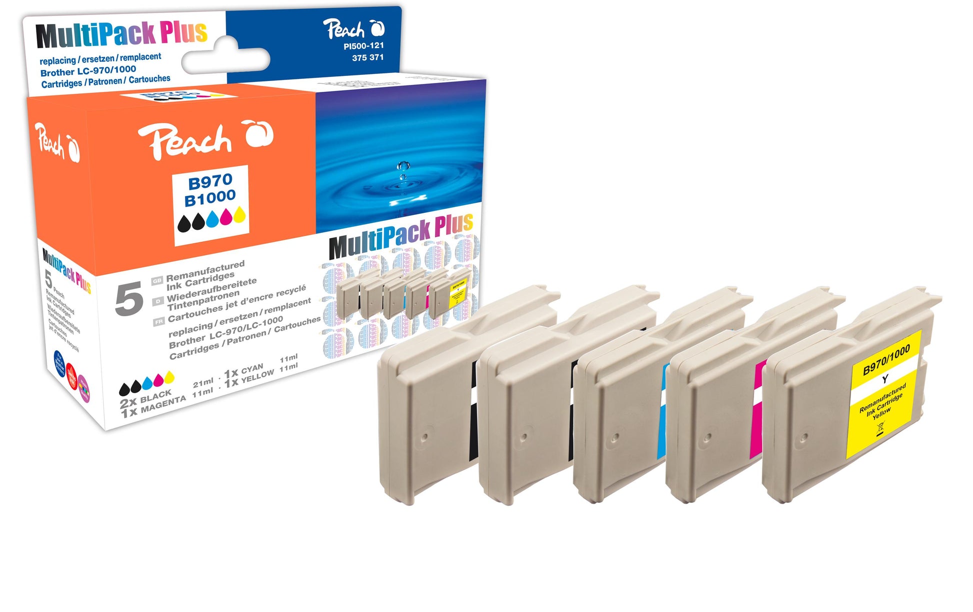 Peach Tintenpatronen-Multipack LC-970/1000, CMYK, 5er-Pack, kompatibel – für Brother MFC-885 CN