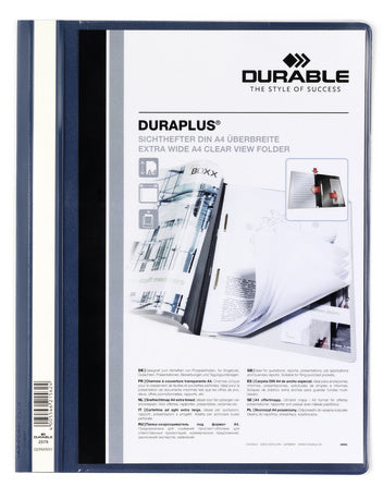Durable Schnellhefter – A4, Kunststoff, Dunkelblau, Sichttasche, Beschriftungsfeld
