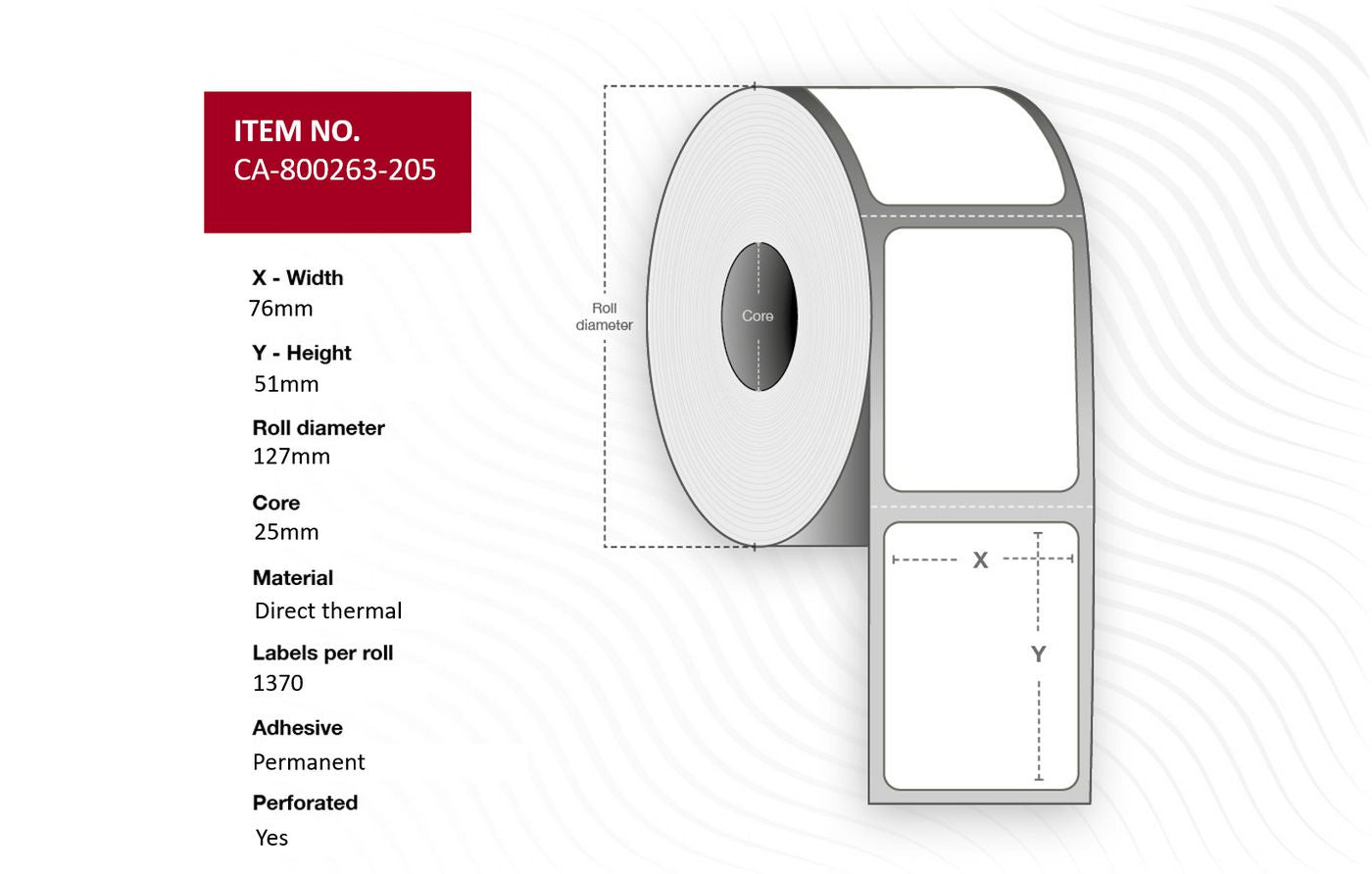 Capture Etikettenrolle, 76 mm × 51 mm, Permanentklebend, 12 Rollen (1370 Etiketten/Rolle)