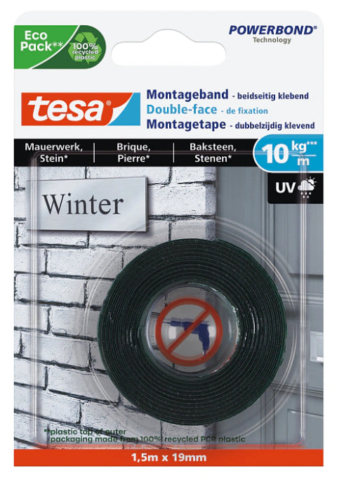 TESA Montageband – 19 mm × 1,5 m, schwarz, für Mauerwerk/Stein, innen, 1 Stk.