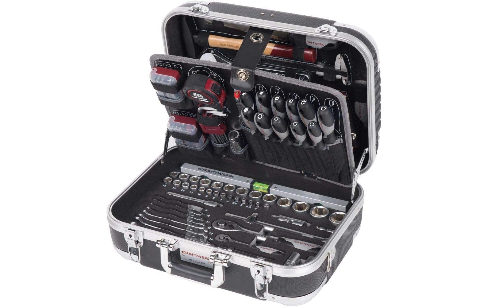 KRAFTWERK Werkzeugkoffer – bestückt, 170-teilig, abschliessbar, schwarz, ABS, B 464 × H 178 × T 370 mm