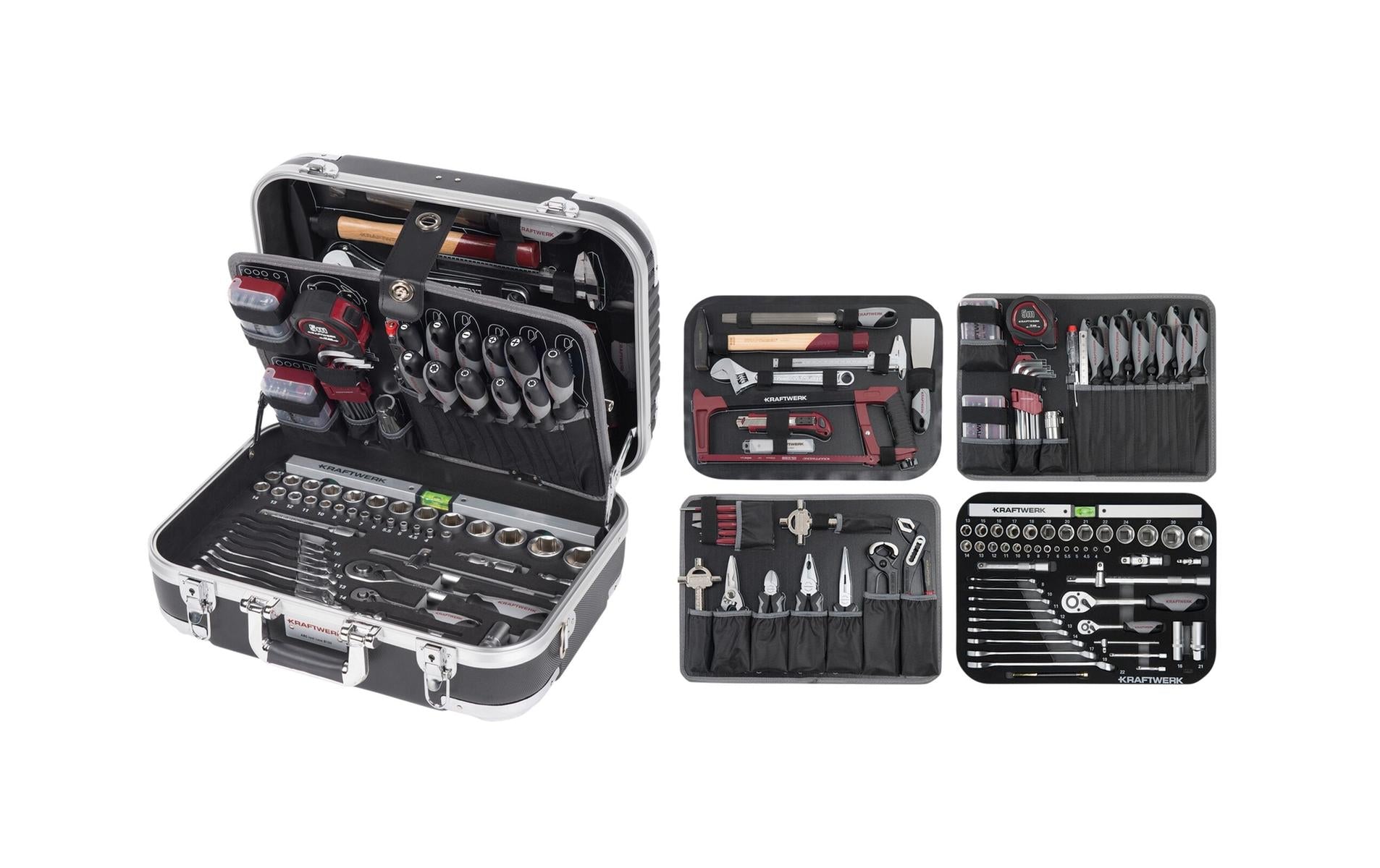 KRAFTWERK Werkzeugkoffer – bestückt, 170-teilig, abschliessbar, schwarz, ABS, B 464 × H 178 × T 370 mm