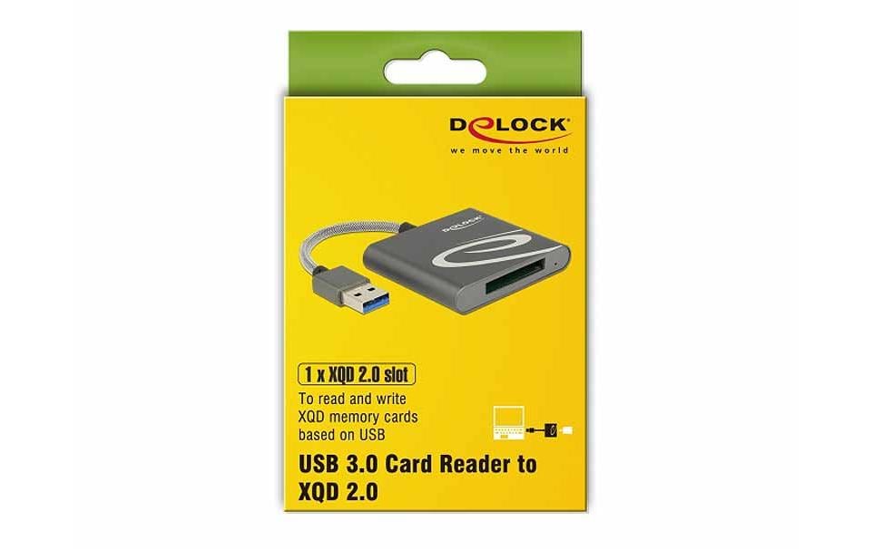 DeLOCK USB-Kartenleser – XQD 2.0 – USB 3.2 Gen 1 (5 Gbit/s) – 0,8 m – Aluminiumgehäuse – Grau