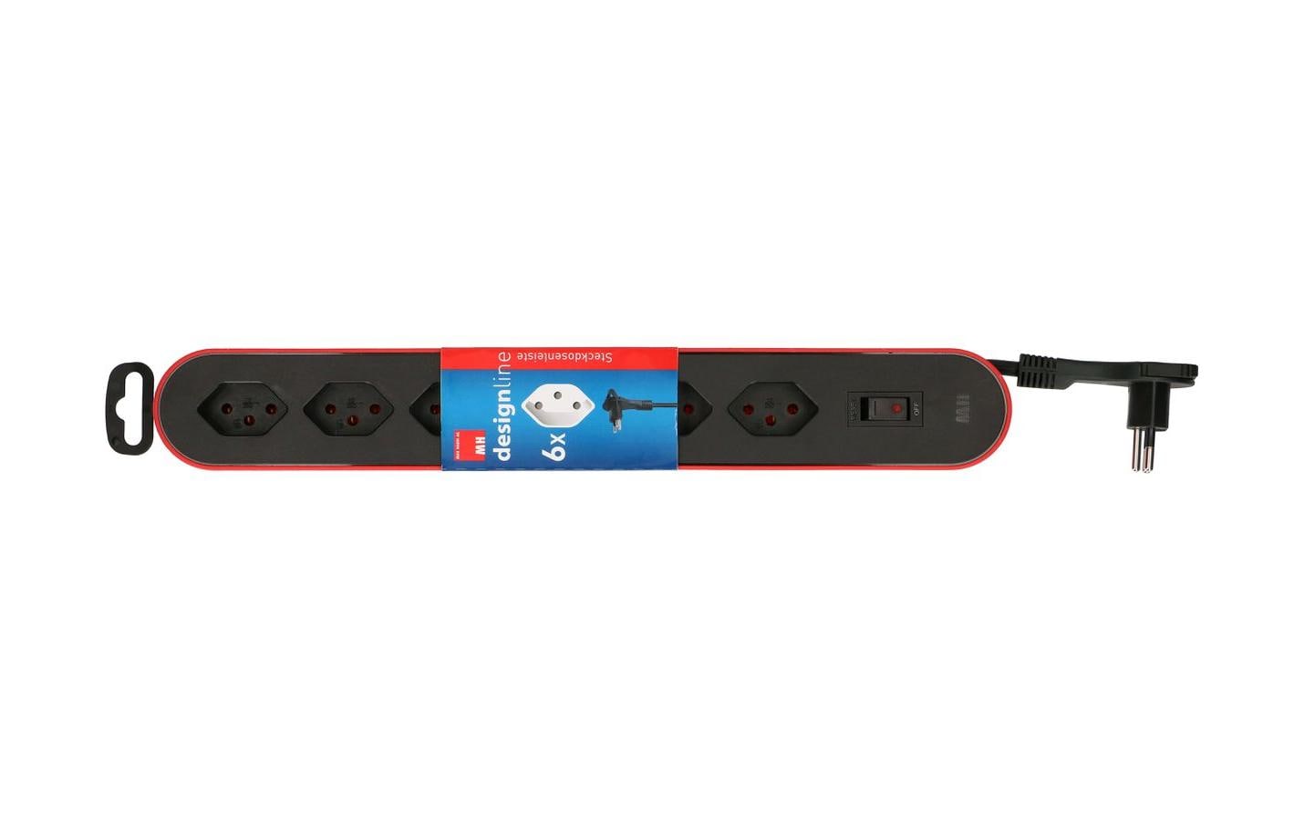 Max Hauri AG Max Hauri Design Line Steckdosenleiste, 6×T13, mit Schalter, 2,2 m, Eingang T13, Überstromschutz – Rot